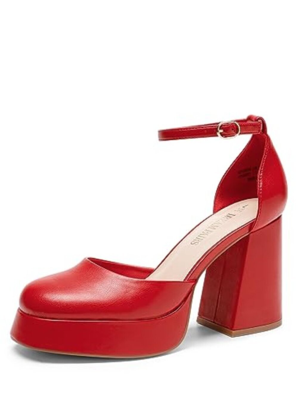 🆕 Womens Chunky Platform High Heels Closed Toe Block Ankle Strap Dress - Red